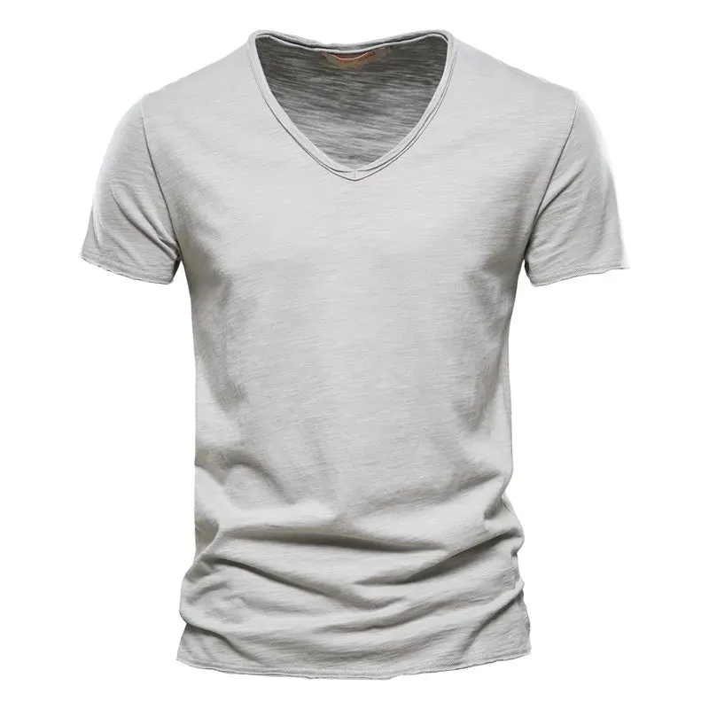 100% Cotton V-neck Men T-shirt Fitness Sports Running Slim Fit Soild T-shirts Male Tops Tees Summer Short Sleeve T Shirt For Men