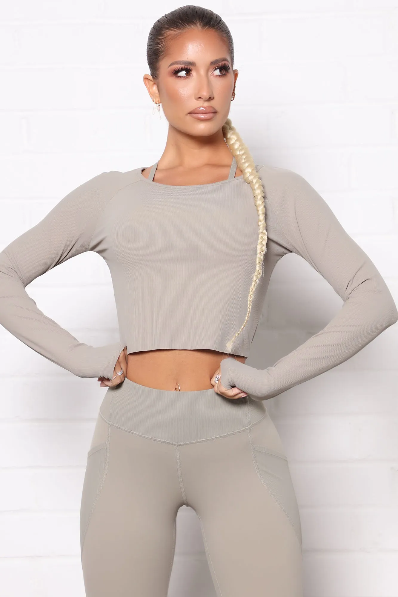 After Cardio Ribbed Active Long Sleeve Top - Light Army