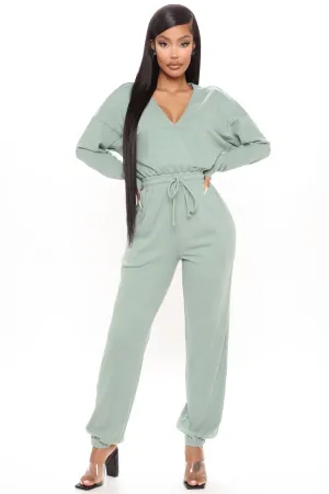 All Cozied Up Knit Jumpsuit - Sage