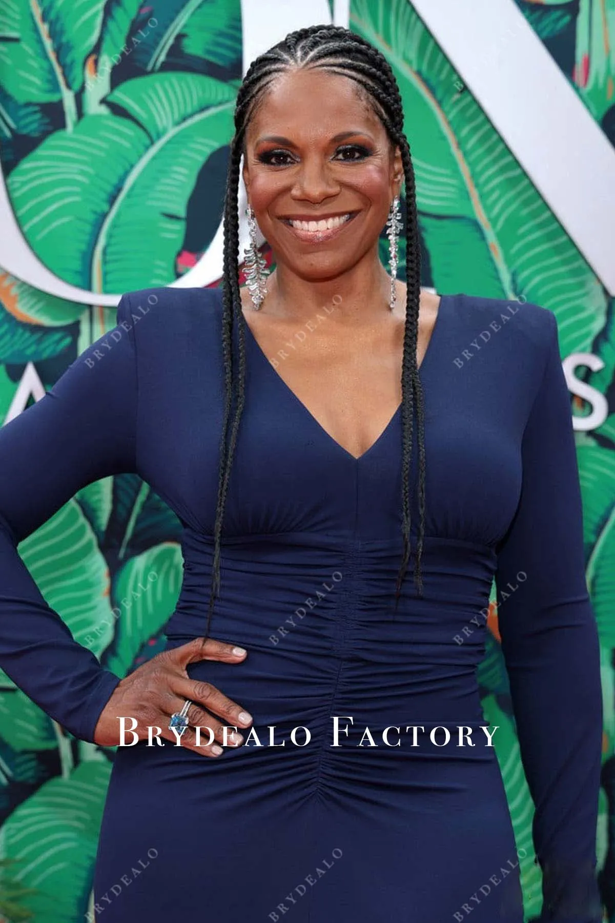 Audra Mcdonald Navy Long Sleeve Tony Awards Dress 2023