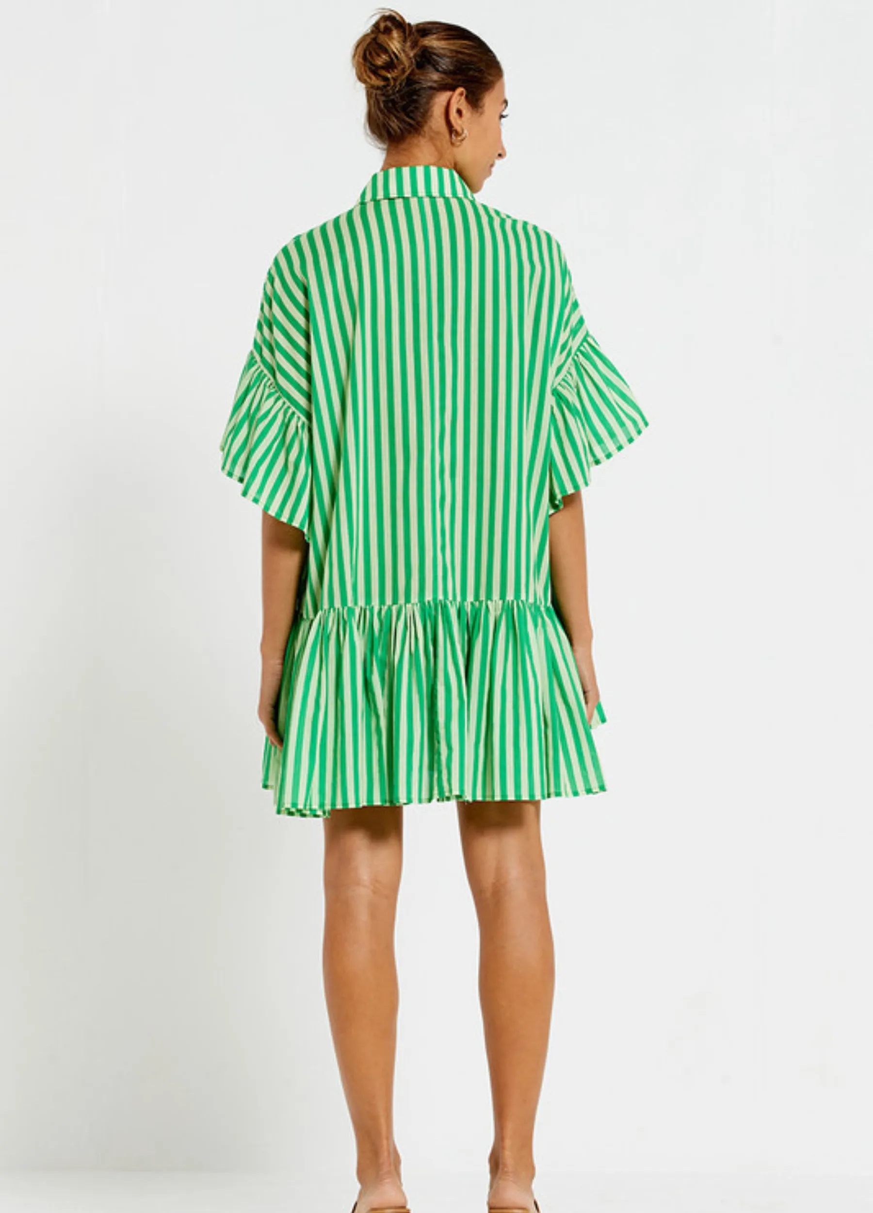 Bohemian Traders - Mid Sleeve Genoa Mini Dress - Tonal Green Stripe