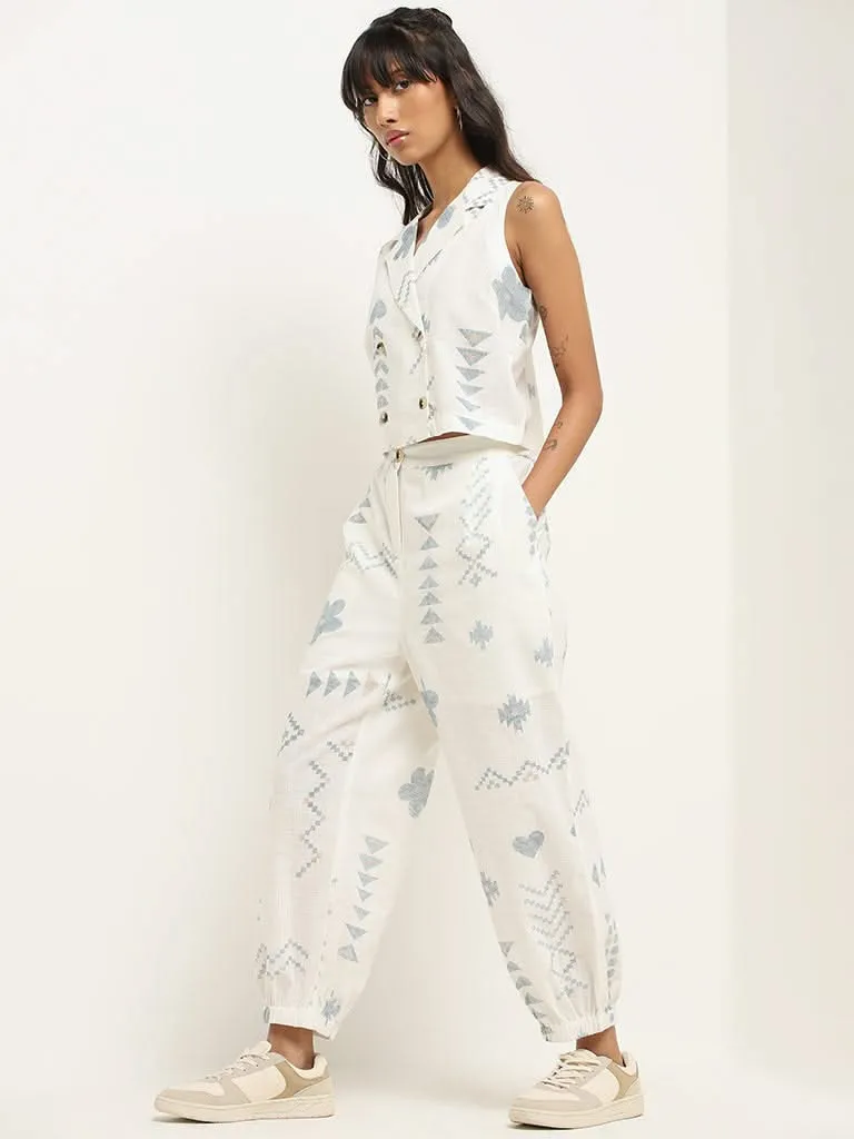 Bombay Paisley White Printed Cotton Pants