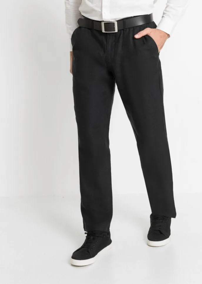 Bpc Selection Regular Fit Linen Chinos with Comfortable Straight Waistband, Black