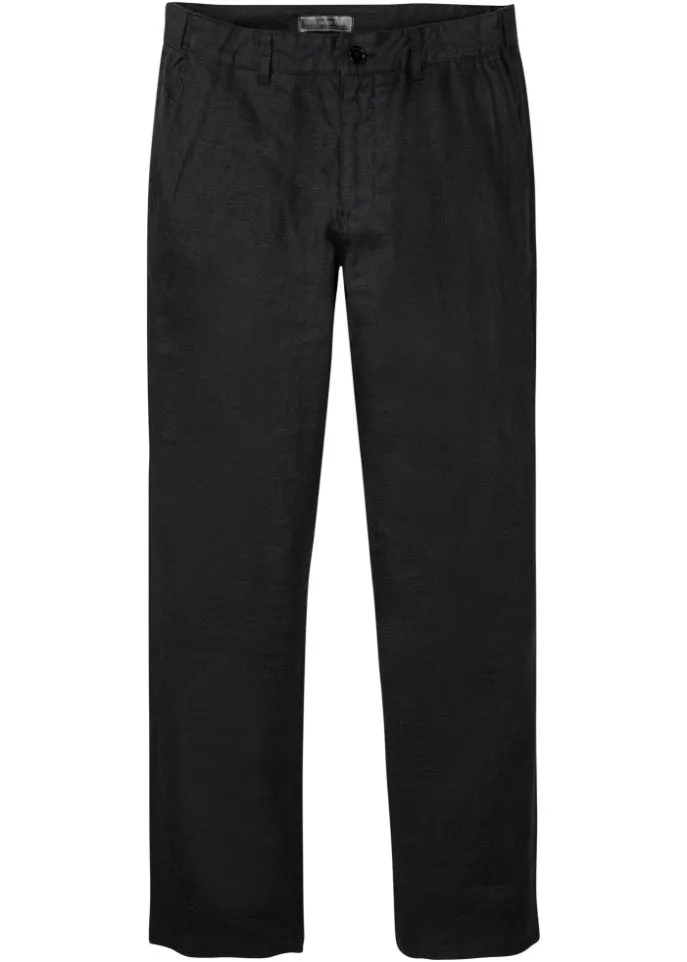 Bpc Selection Regular Fit Linen Chinos with Comfortable Straight Waistband, Black