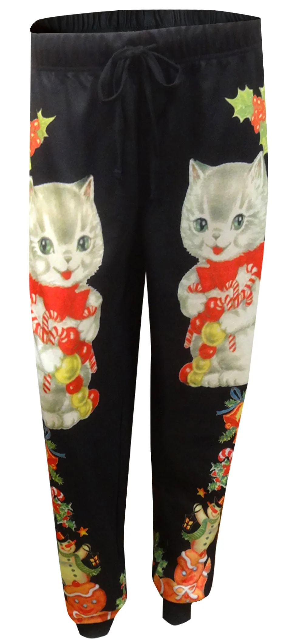 Cat Lovers Candy Cane Kitty Jogger Lounge Pants