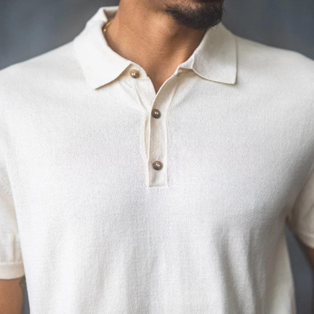 Cotton Knit Polo Shirt - Cream