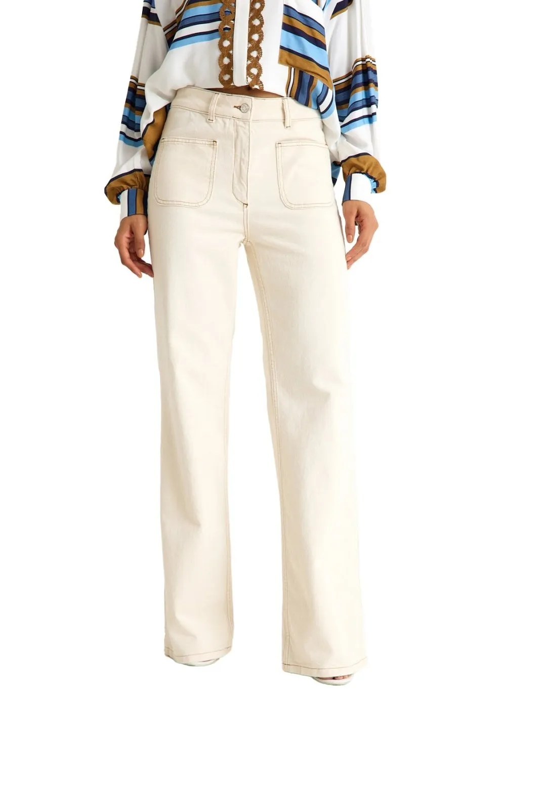 Cream High-Waisted Women's Jeans