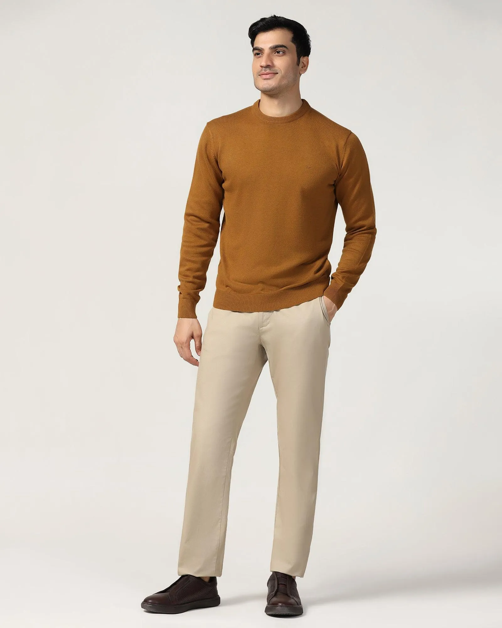 Crew Neck Ochre Solid Sweater - Harley