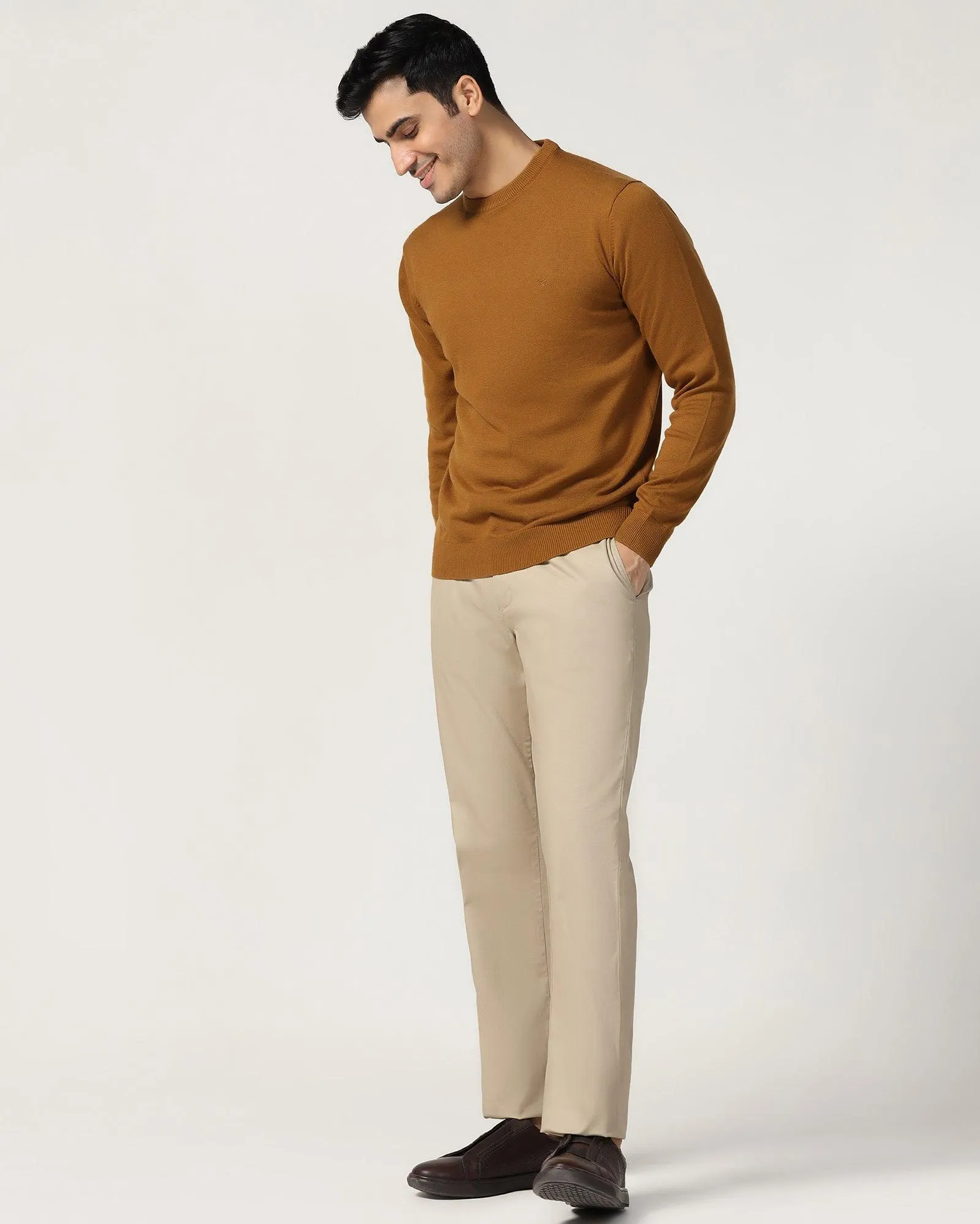 Crew Neck Ochre Solid Sweater - Harley