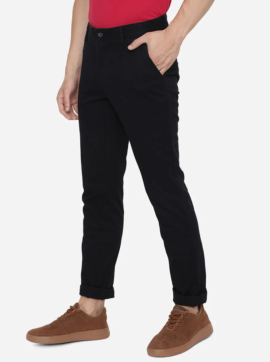 Dark Blue Solid Slim Fit Casual Trouser | Greenfibre