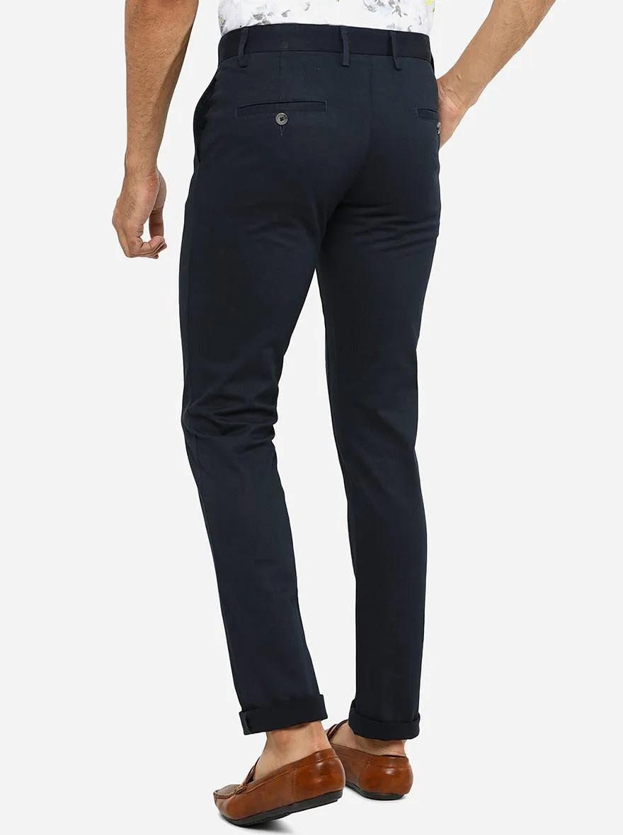 Dark Blue Solid Super Slim Fit Casual Trouser | Greenfibre