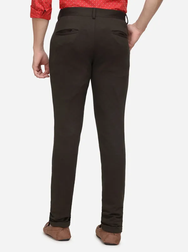 Dark Brown Solid Venice Fit Casual Trouser | JadeBlue