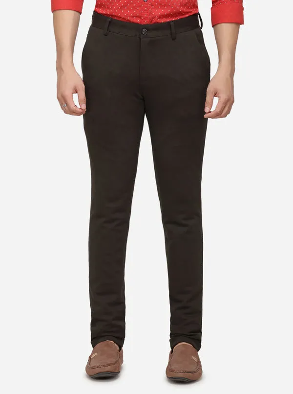 Dark Brown Solid Venice Fit Casual Trouser | JadeBlue