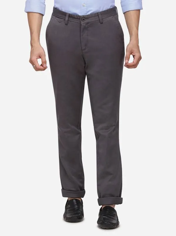 Dark Grey Solid Uno Fit Casual Trouser | JadeBlue