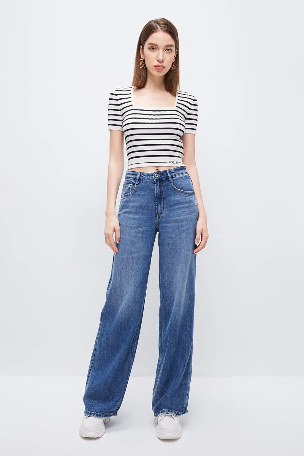 Draped Wide-Leg Jeans With Tencel