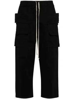 Drawstring Creatch Cargo Cropped Pants - Black