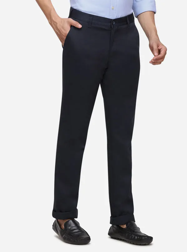 Eclipse Blue Solid Super Slim Fit Casual Trouser | Greenfibre