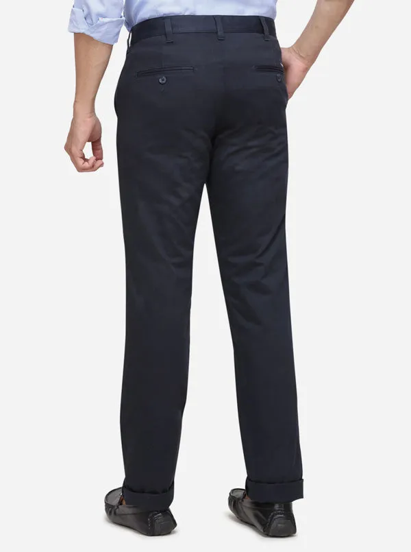 Eclipse Blue Solid Super Slim Fit Casual Trouser | Greenfibre