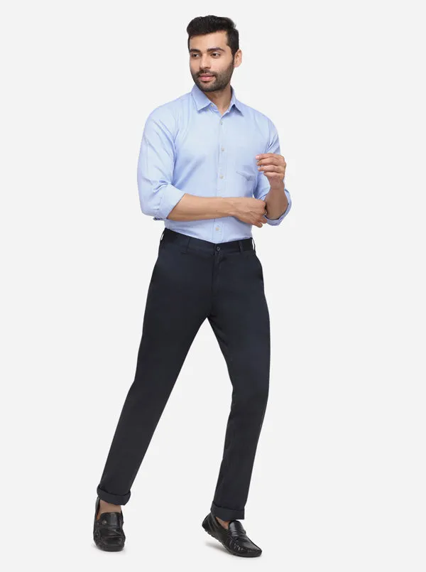 Eclipse Blue Solid Super Slim Fit Casual Trouser | Greenfibre