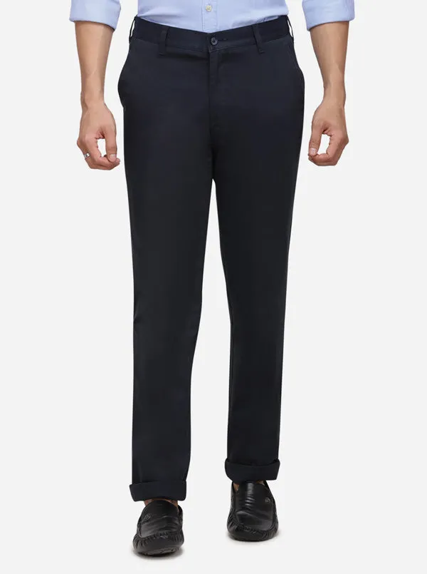 Eclipse Blue Solid Super Slim Fit Casual Trouser | Greenfibre