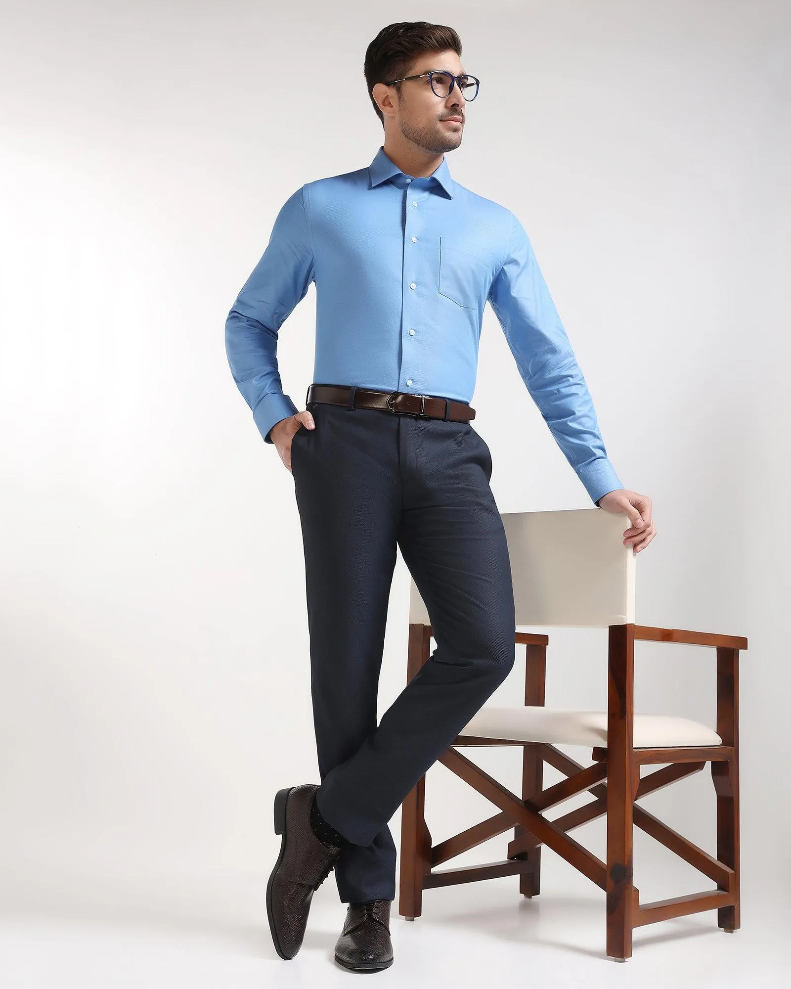 Formal Mid Blue Textured Shirt - Luck