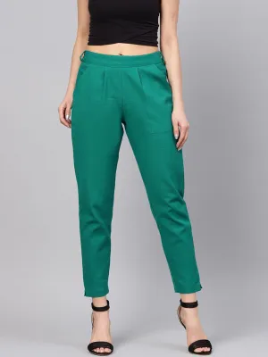 Grass Green Solid Cotton Slub Straight Pants