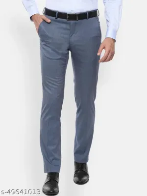 Haul Chic's Blue-Grey Polyster Blend Formal Trouser