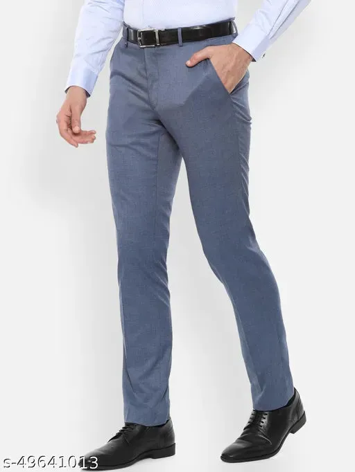 Haul Chic's Blue-Grey Polyster Blend Formal Trouser