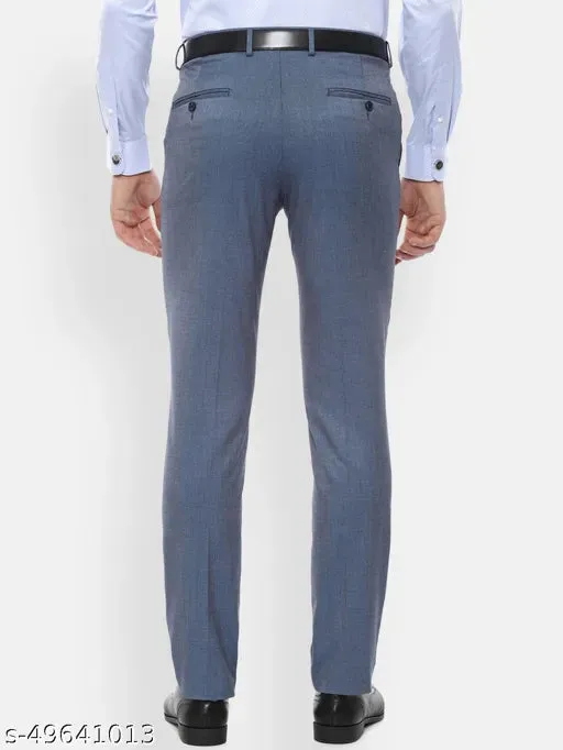 Haul Chic's Blue-Grey Polyster Blend Formal Trouser