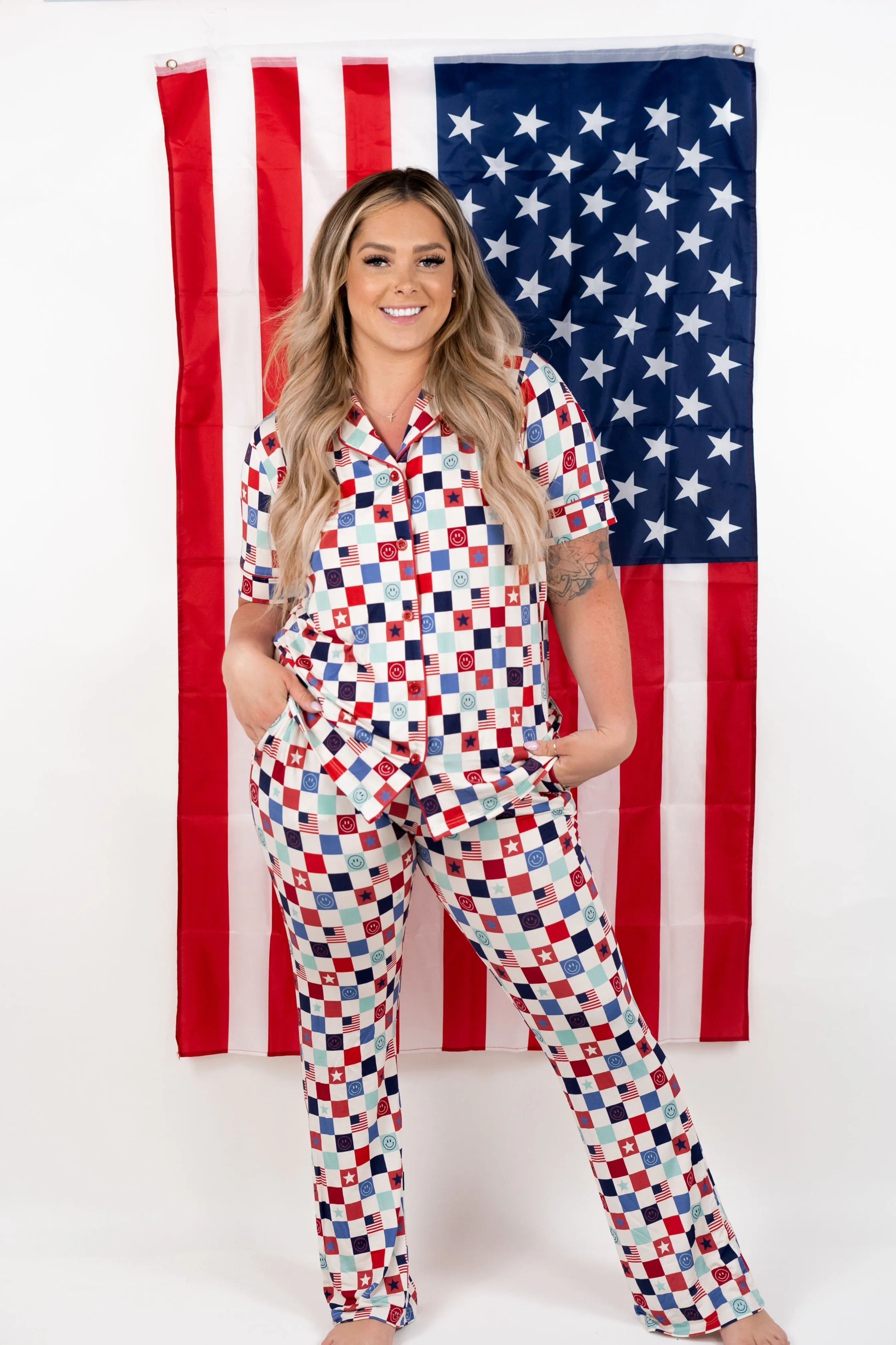 Home Of The Free Checkers Women’s Relaxed Flare Dream Set