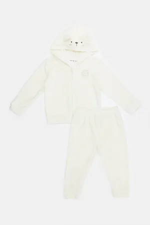 Infant Girls Cream Hooded Zip-Front Active Jog Suit (2 Piece)