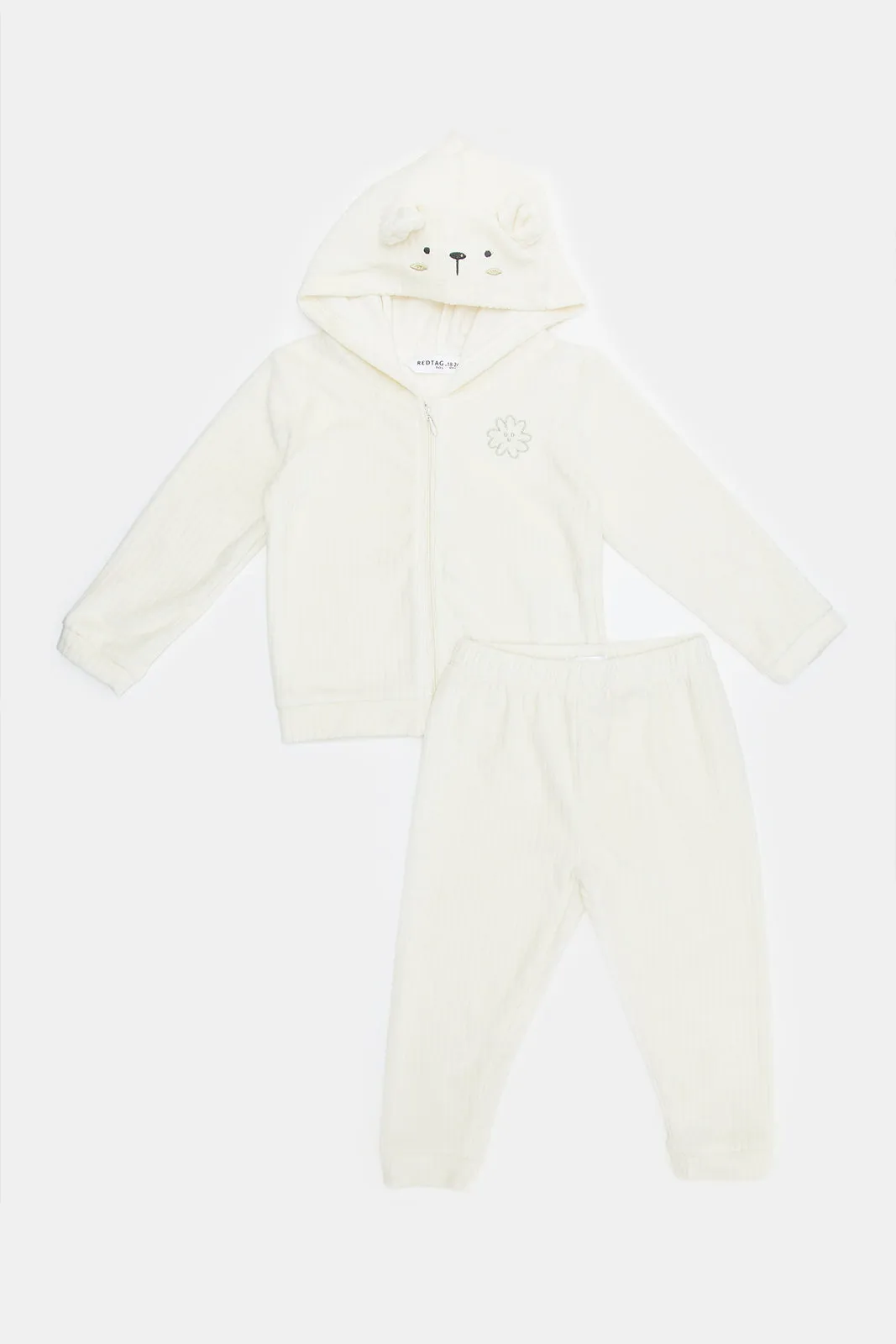 Infant Girls Cream Hooded Zip-Front Active Jog Suit (2 Piece)