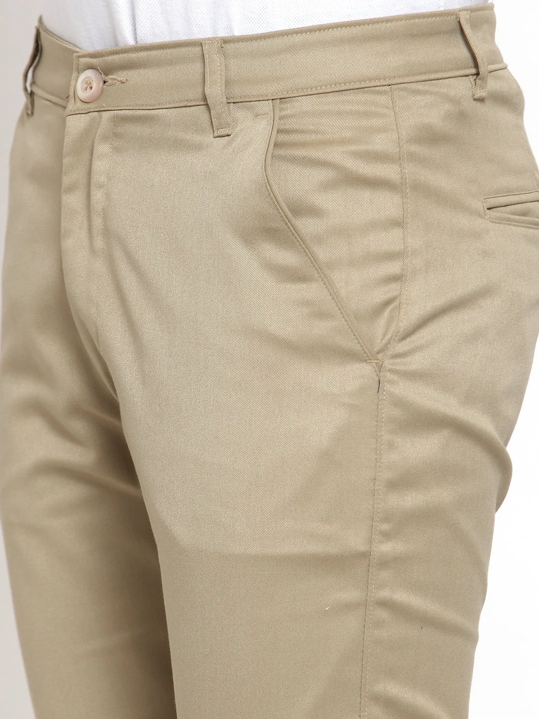 Jashvi Men Beige Slim Fit Formal Trousers