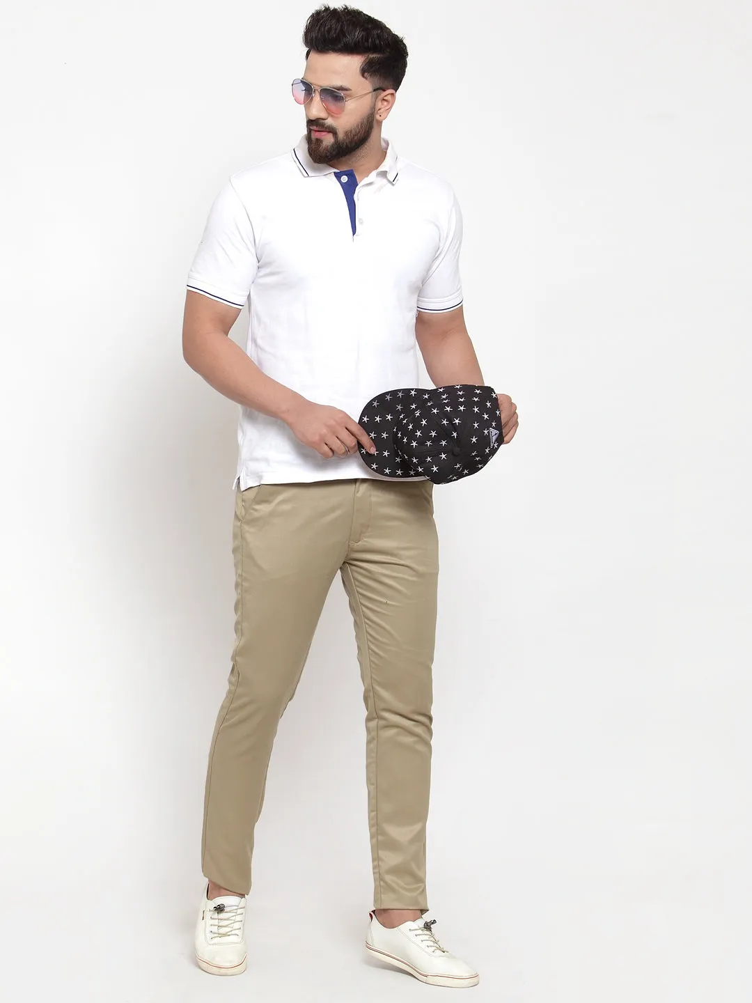 Jashvi Men Beige Slim Fit Formal Trousers