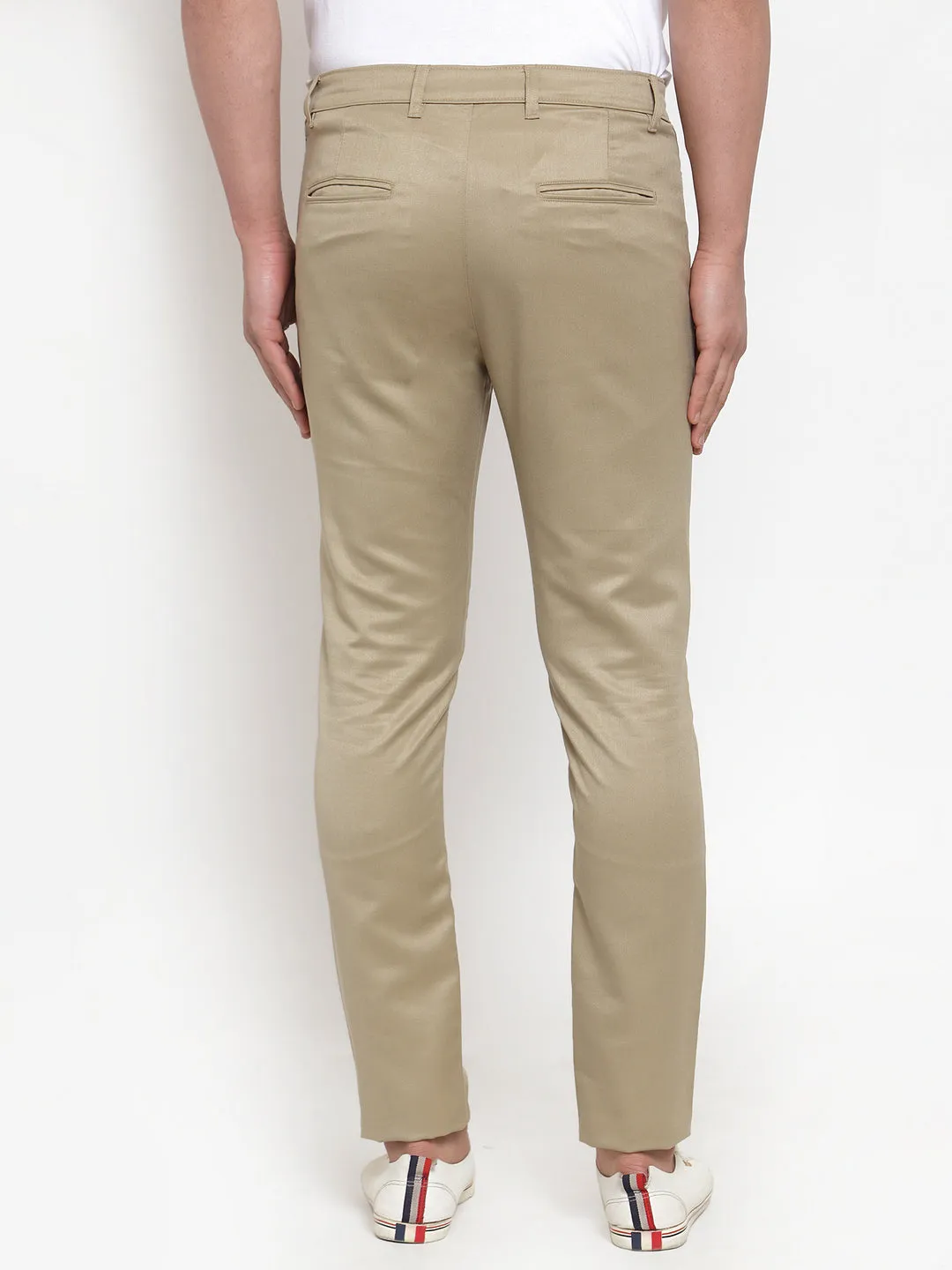 Jashvi Men Beige Slim Fit Formal Trousers