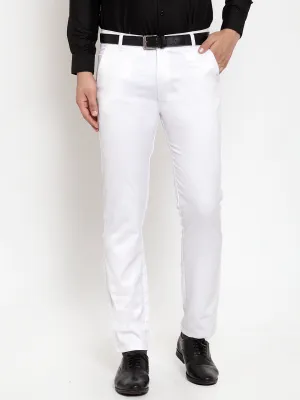 Jashvi Men's White Tapered Fit Formal Trousers