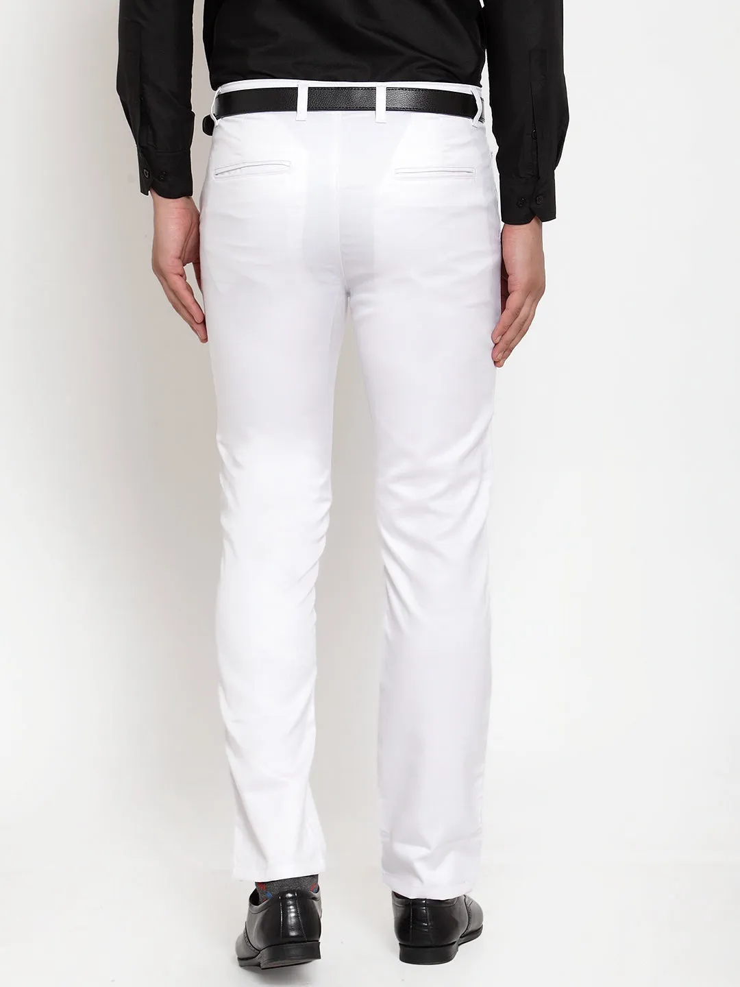 Jashvi Men's White Tapered Fit Formal Trousers