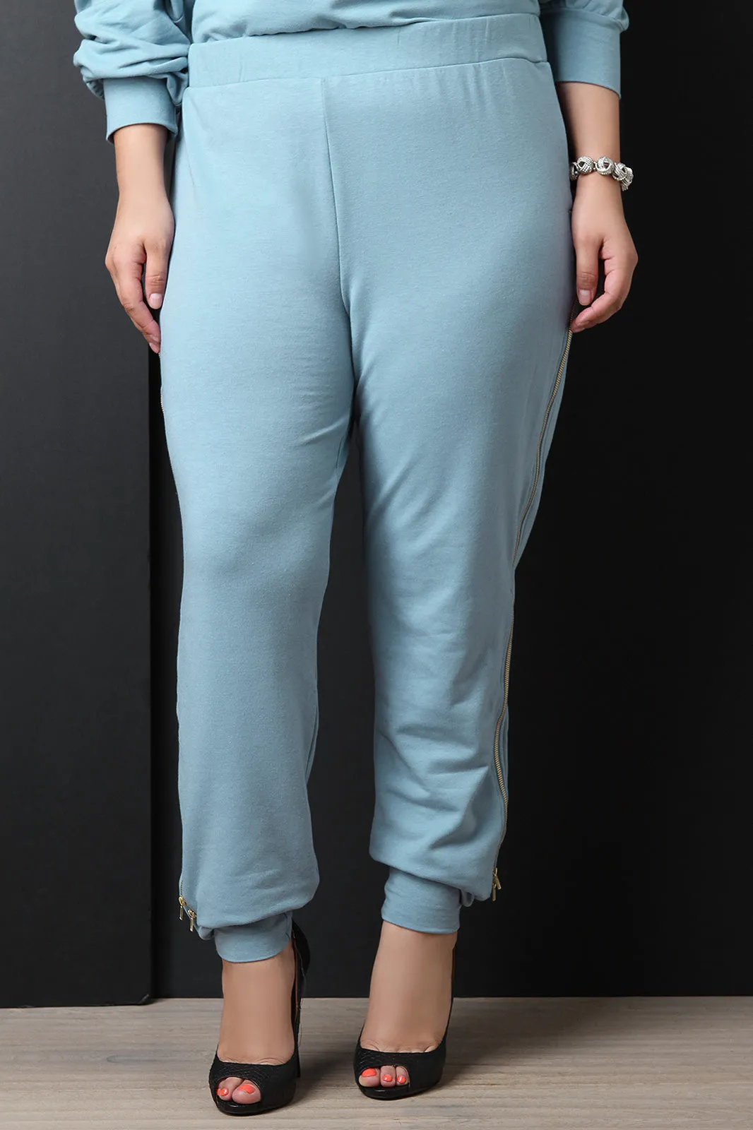 Jersey Side Zipper Trim Jogger Pants