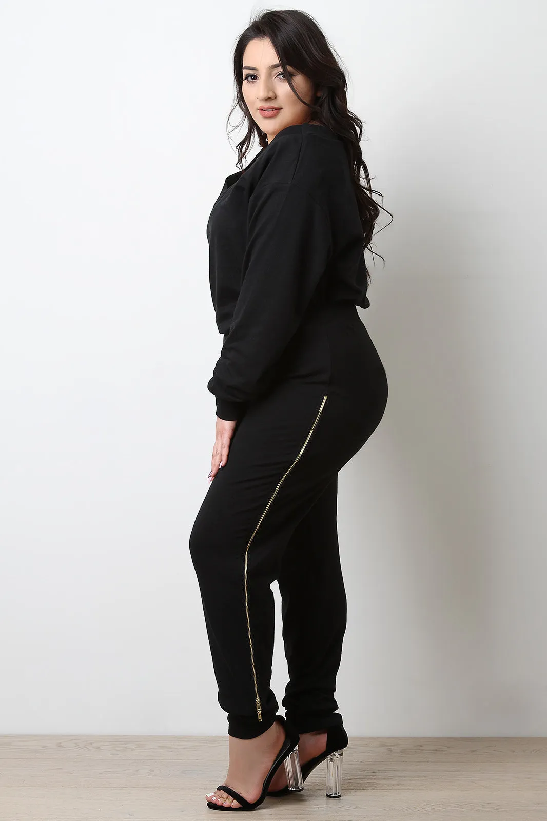 Jersey Side Zipper Trim Jogger Pants