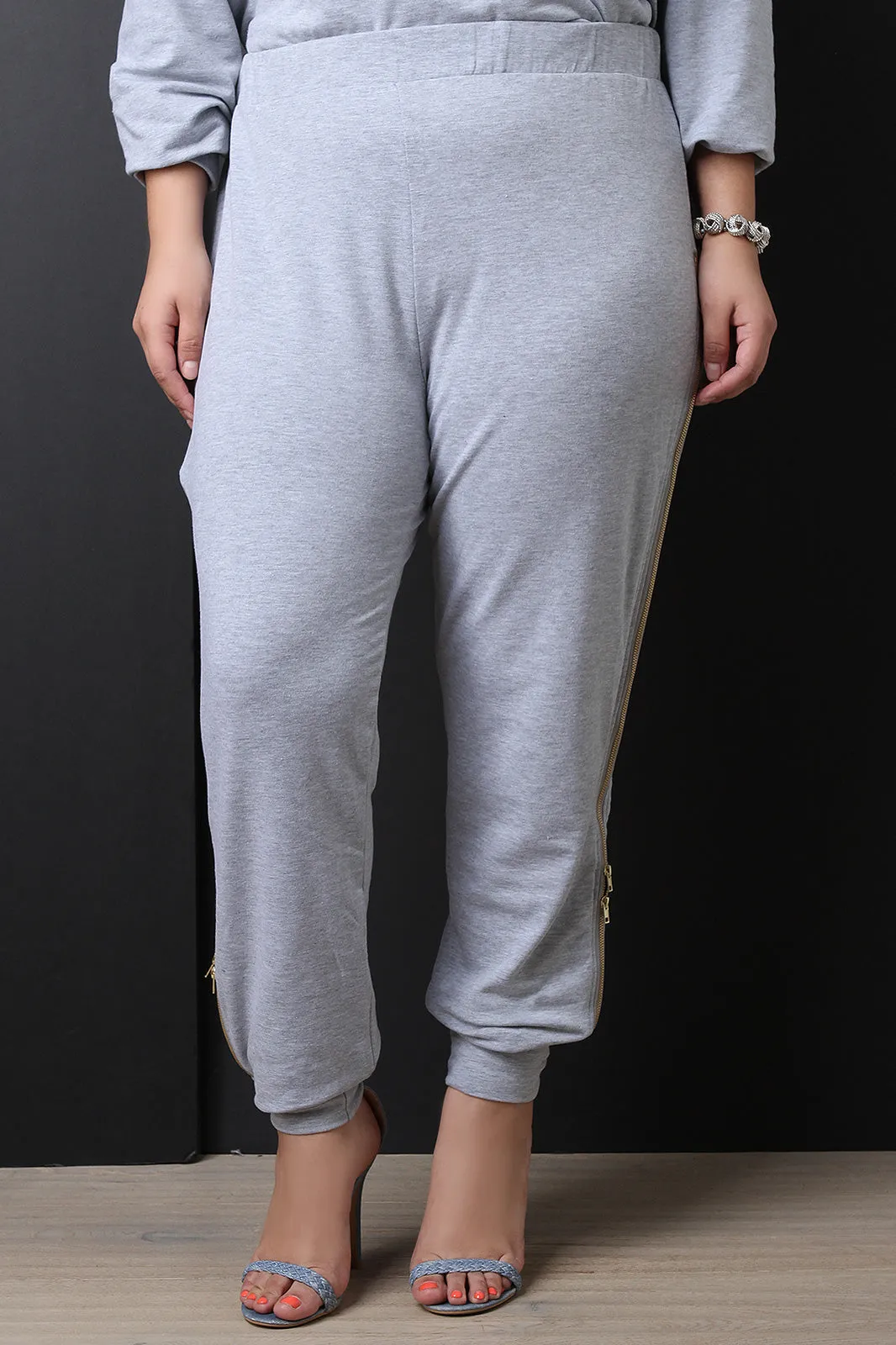 Jersey Side Zipper Trim Jogger Pants