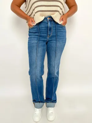 Judy Blue Front Seam Cuffed Straight Jeans