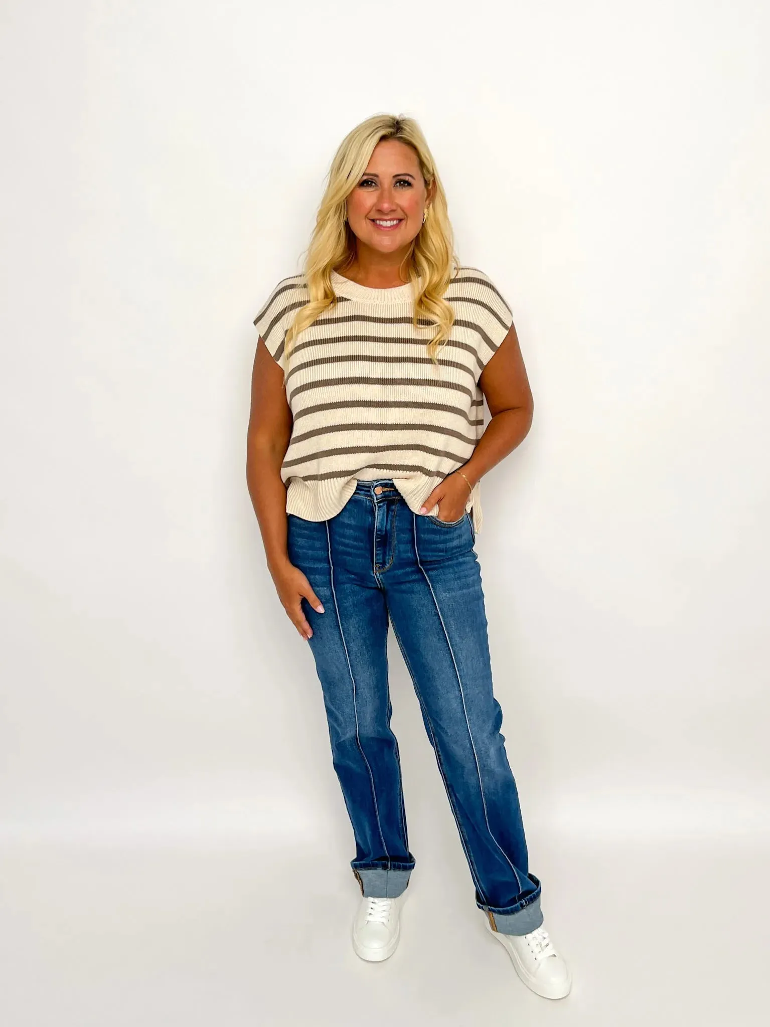 Judy Blue Front Seam Cuffed Straight Jeans