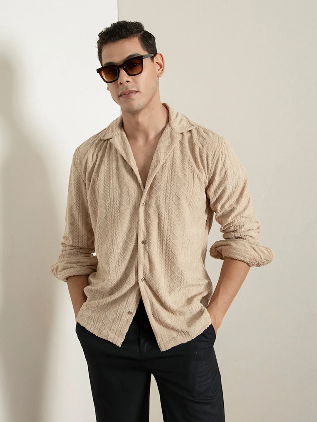 Khaki Self-Embroided Shirt