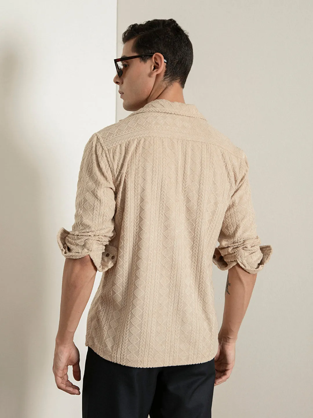 Khaki Self-Embroided Shirt