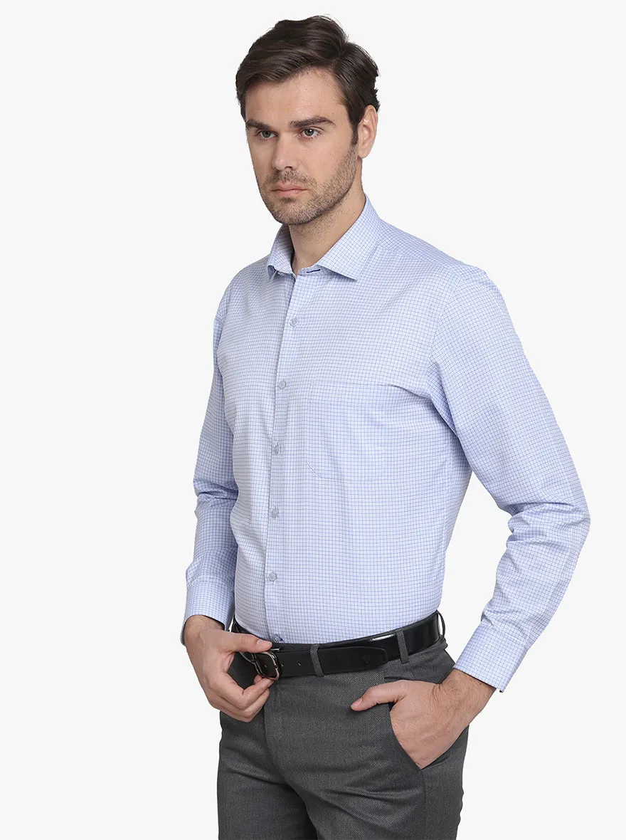 Light Blue Checked Regular Fit Formal Shirt  | Greenfibre