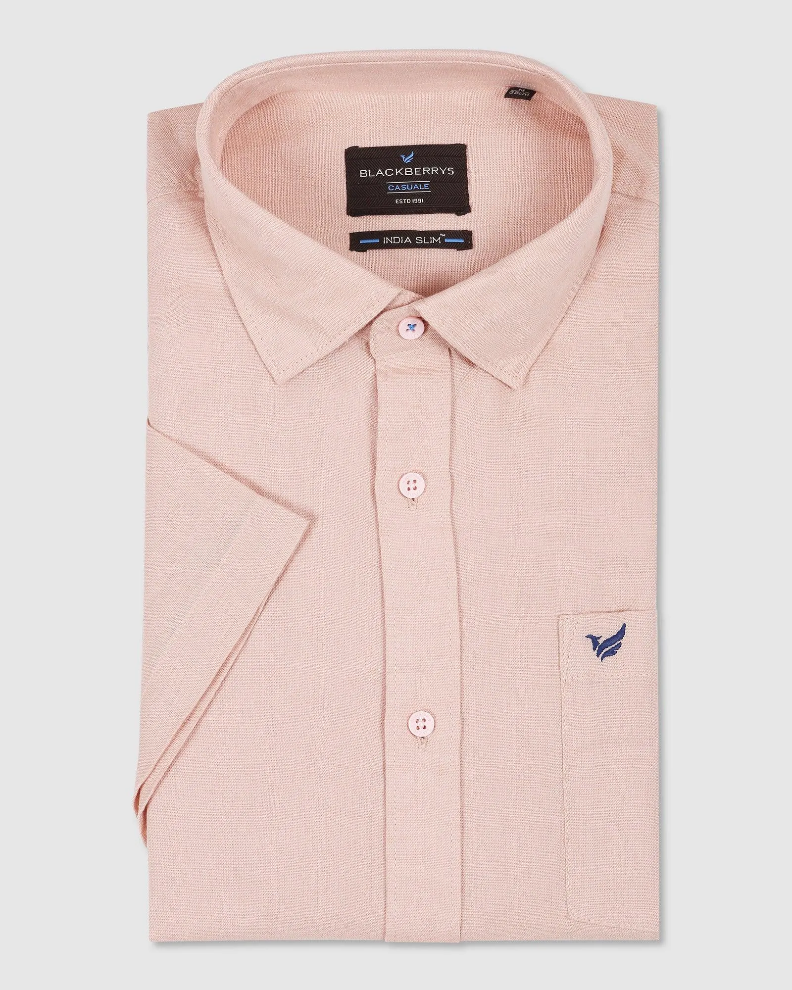 Linen Casual Half Sleeve Peach Solid Shirt - Salmon