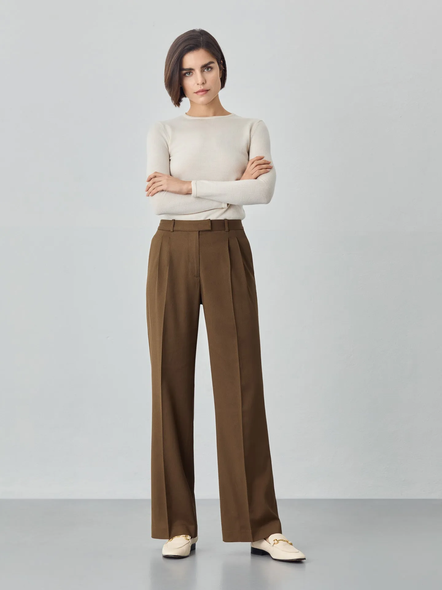 Loose Fit Trousers In Viscose Blend With Pleats