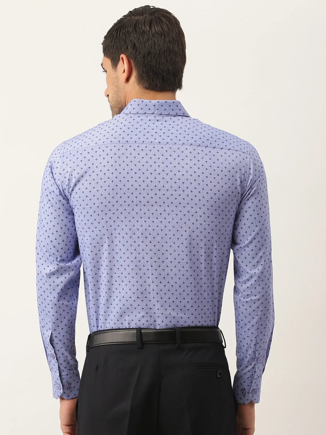 Mens Cotton Blue & Black Printed Formal Shirt - Sojanya