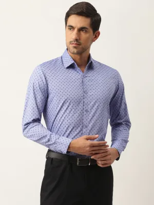 Mens Cotton Blue & Black Printed Formal Shirt - Sojanya