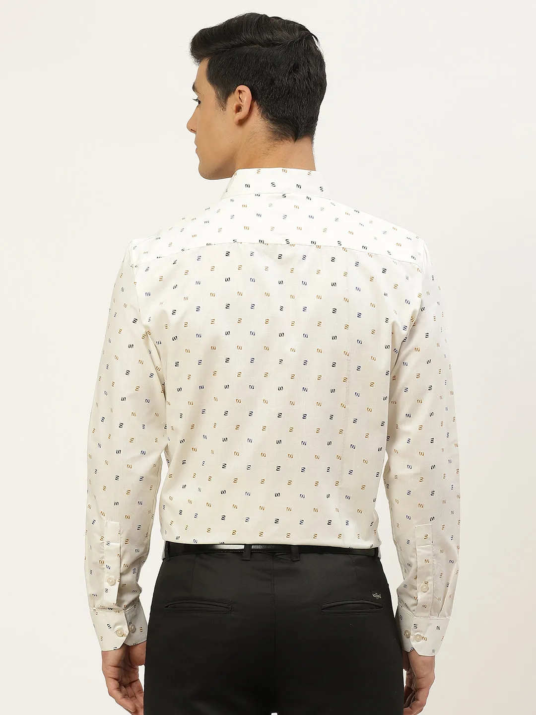 Mens Cotton Cream & Multi Printed Formal Shirt - Sojanya